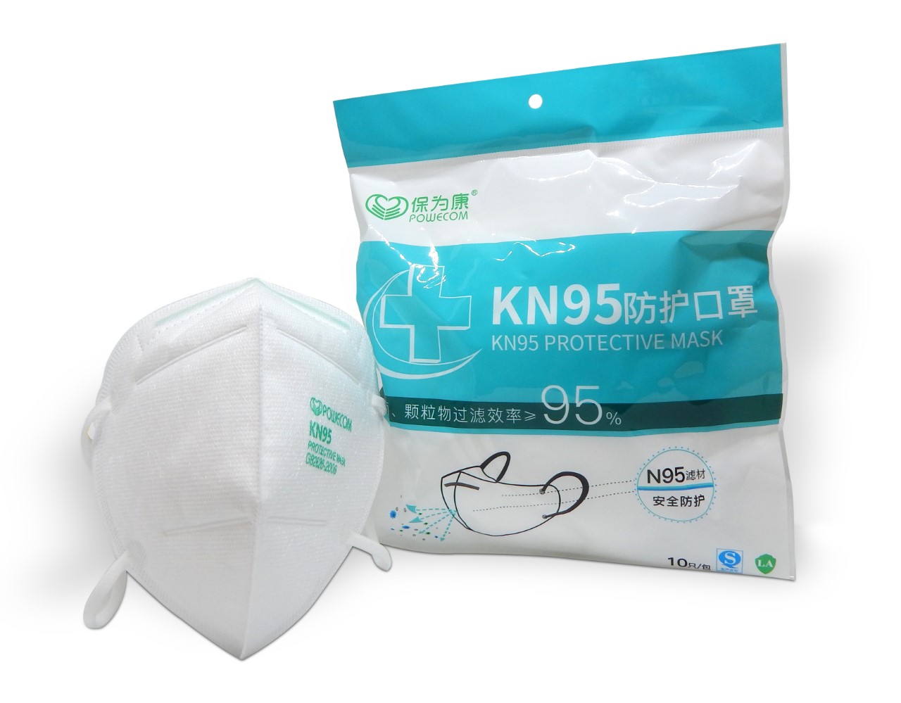 KN95 Protective Mask 95% Filtration 10/bx. - Powecom CDC Approved 